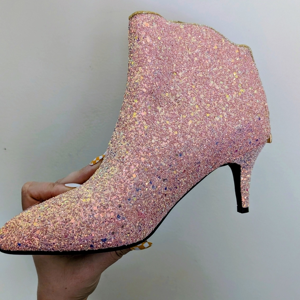 Iridescent Pink Glitter Booties